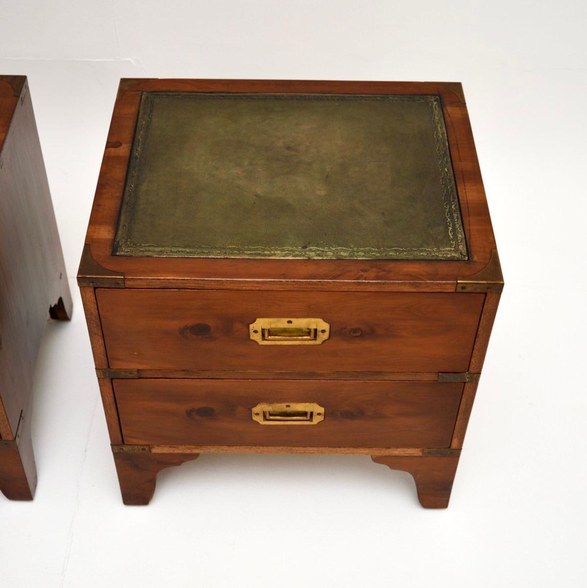 Pair of Antique Yew Wood Military Campaign Style Bedside Chests For Sale 1