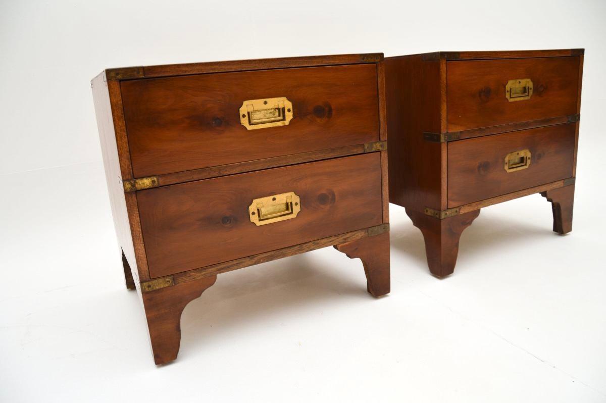Pair of Antique Yew Wood Military Campaign Style Bedside Chests For Sale 2