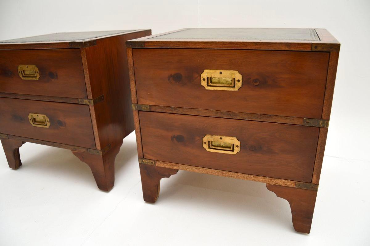 Pair of Antique Yew Wood Military Campaign Style Bedside Chests For Sale 3