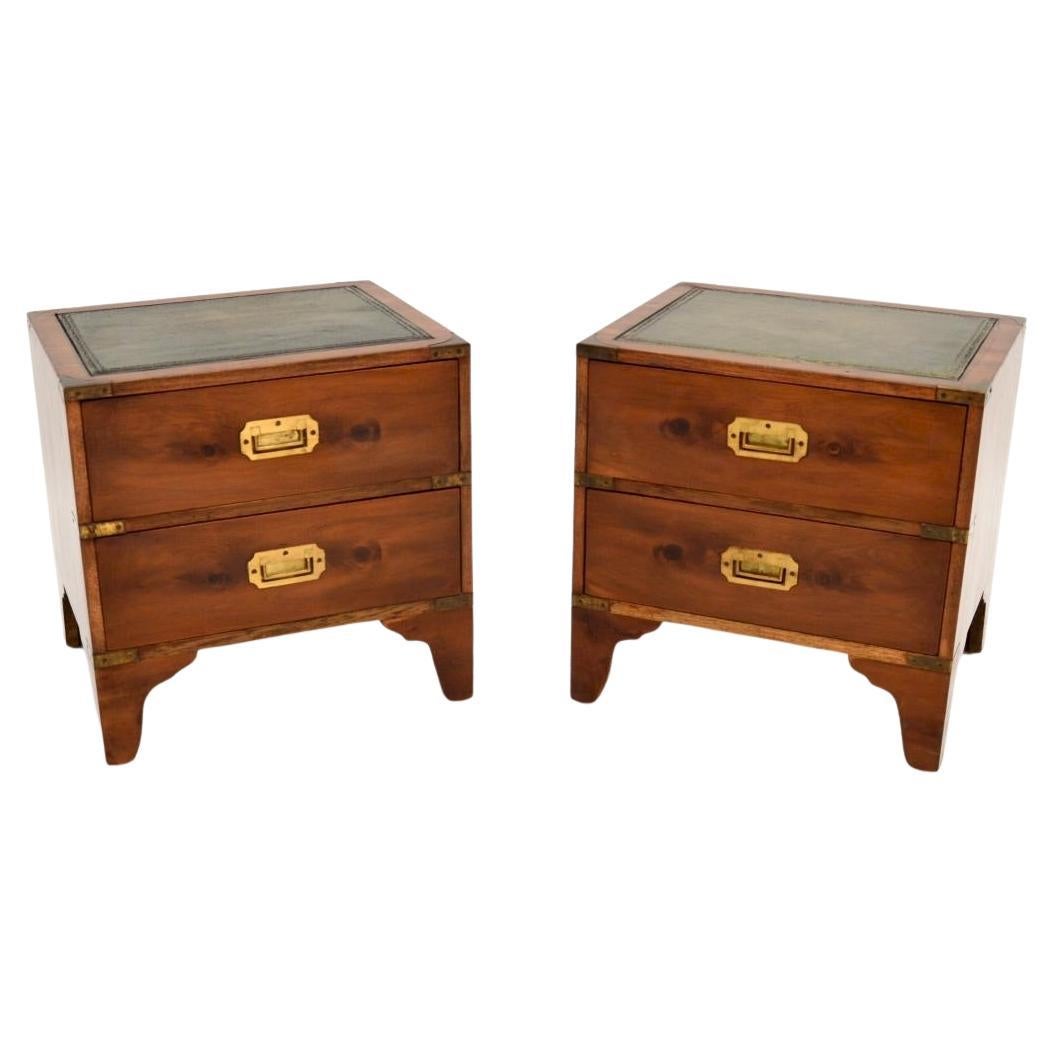 Pair of Antique Yew Wood Military Campaign Style Bedside Chests For Sale