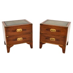 Pair of Antique Yew Wood Military Campaign Style Bedside Chests