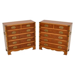 Pair of Antique Yew Wood Military Campaign Style Chests