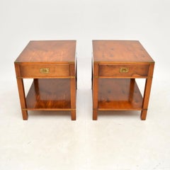 Pair of Antique Yew Wood Military Campaign Style Side Tables