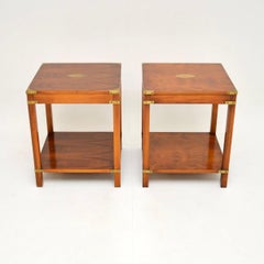 Pair of Antique Yew Wood Military Campaign Style Side Tables