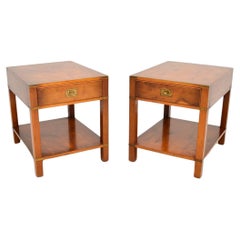 Pair of Antique Yew Wood Military Campaign Style Side Tables