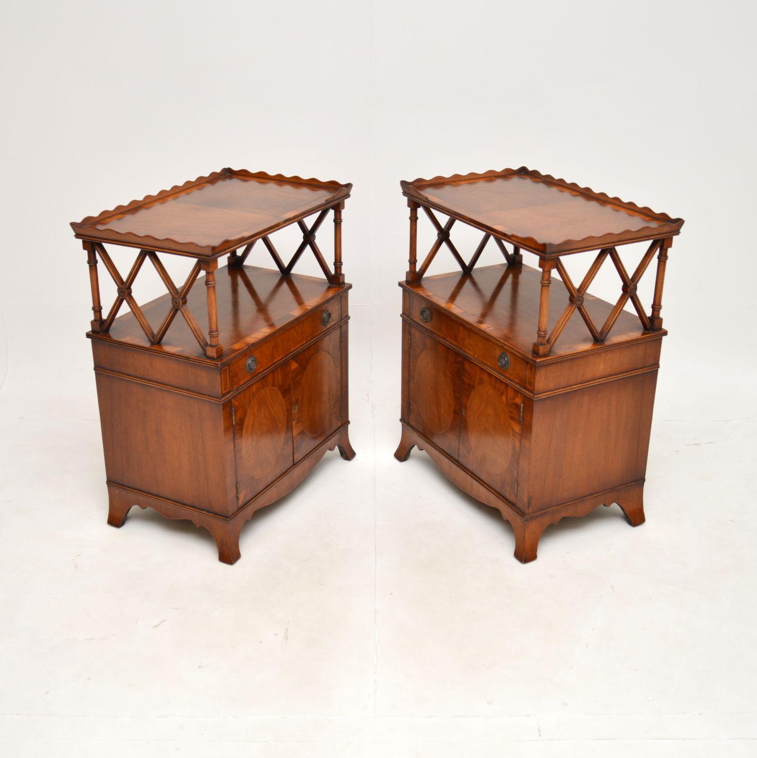 Sheraton Pair of Antique Yew Wood Side Cabinets For Sale