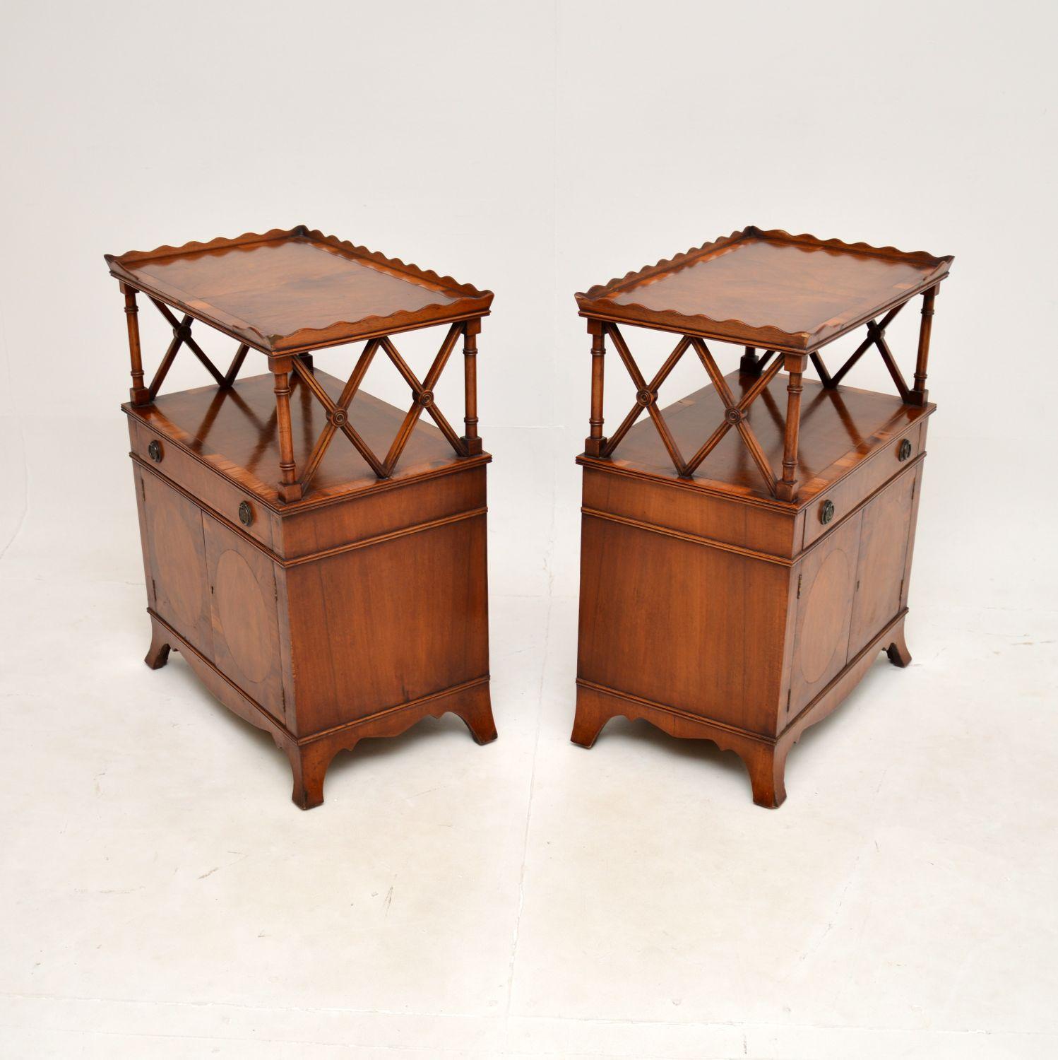 British Pair of Antique Yew Wood Side Cabinets For Sale