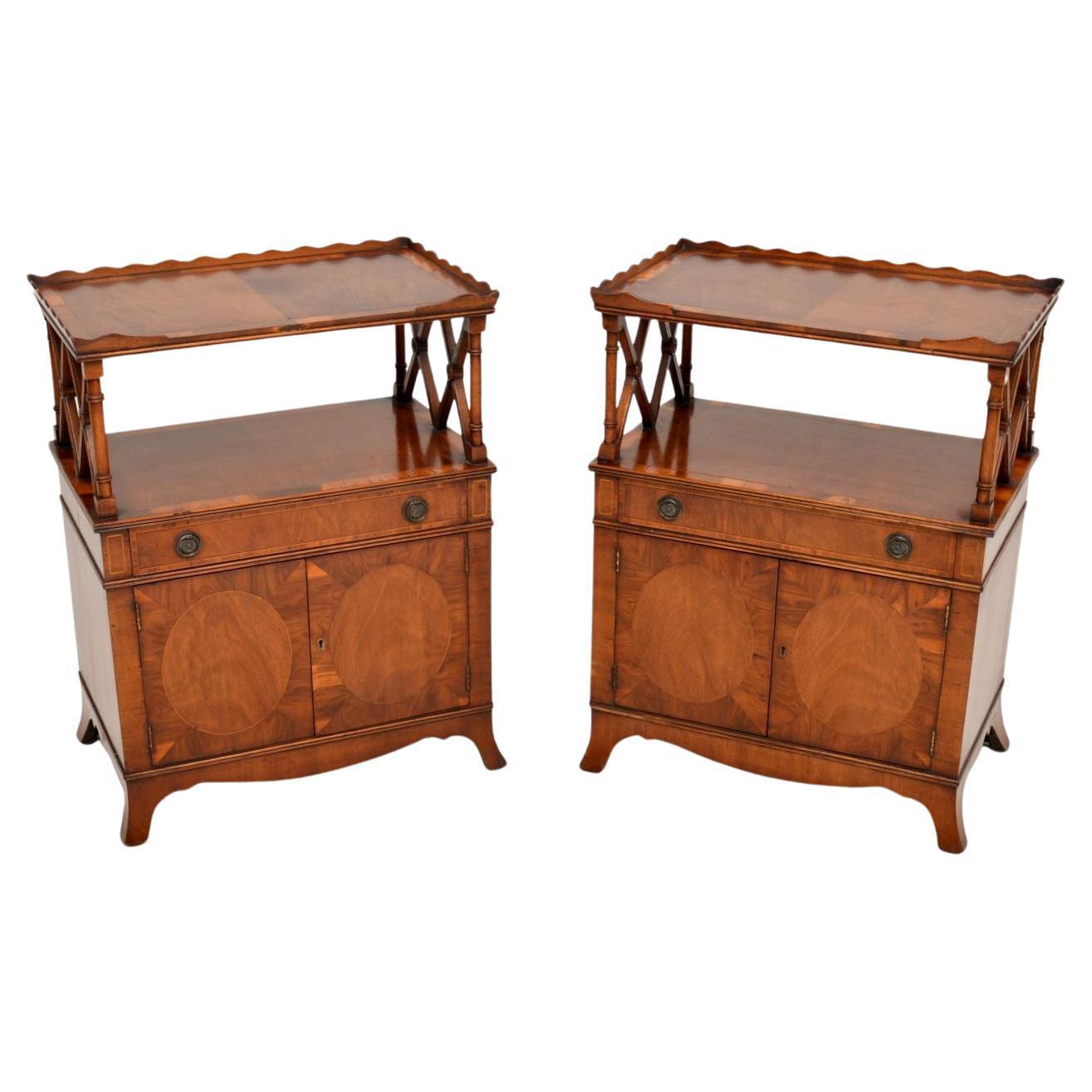 Pair of Antique Yew Wood Side Cabinets For Sale