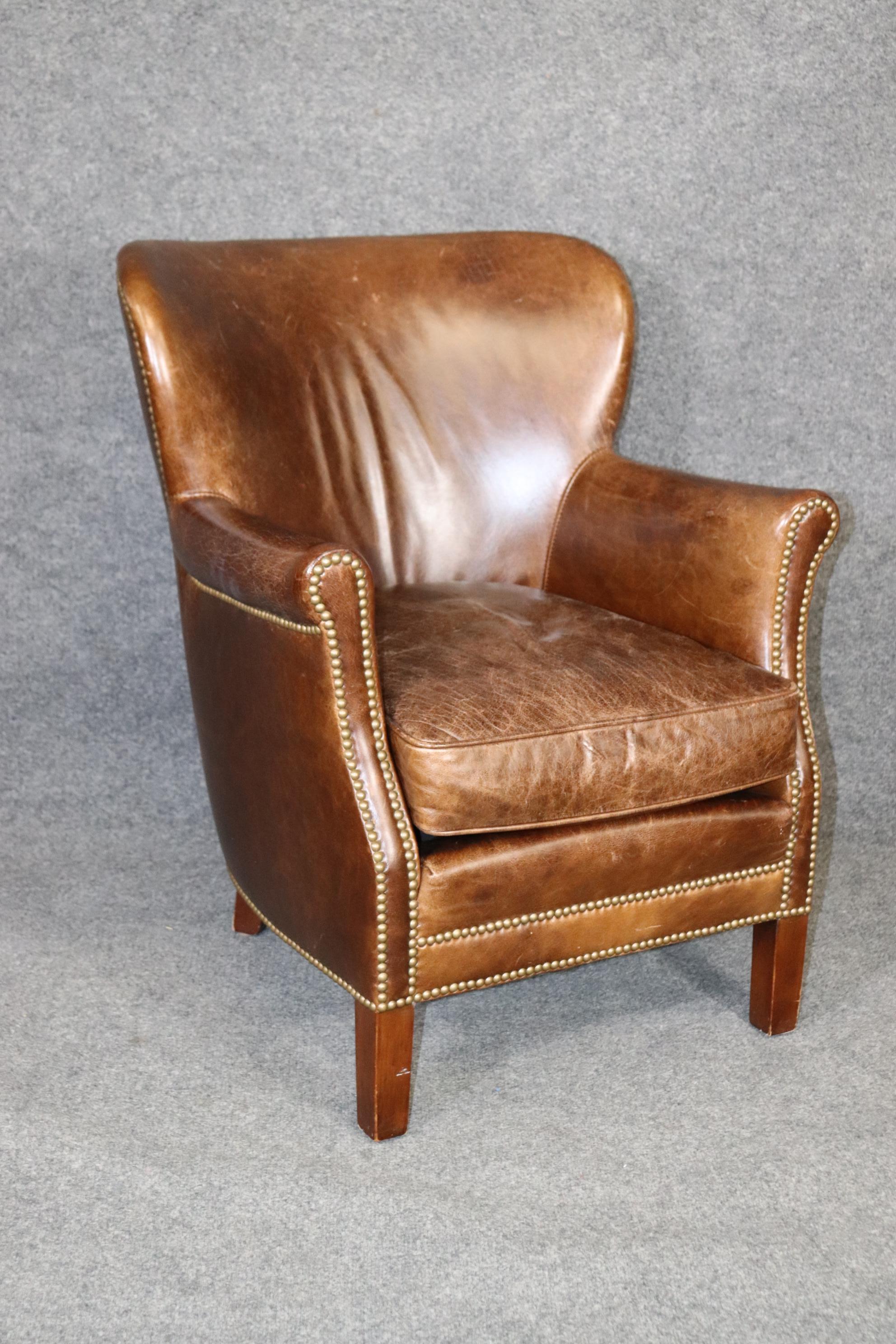 Late 20th Century Pair of Antiqued Aged Leather English Georgian Pub Style Club Lounge Chairs