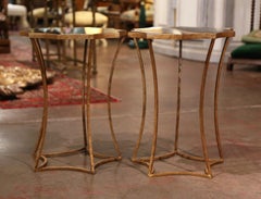 Pair of Antiqued Brass and Smoked Mirrored Glass Side Tables