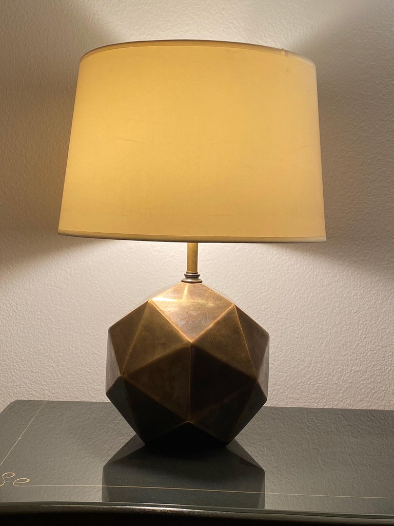 Pair of Antiqued Brass Geometric Lamps by Westwood at 1stDibs