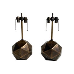 Pair of Antiqued Brass Geometric Lamps by Westwood