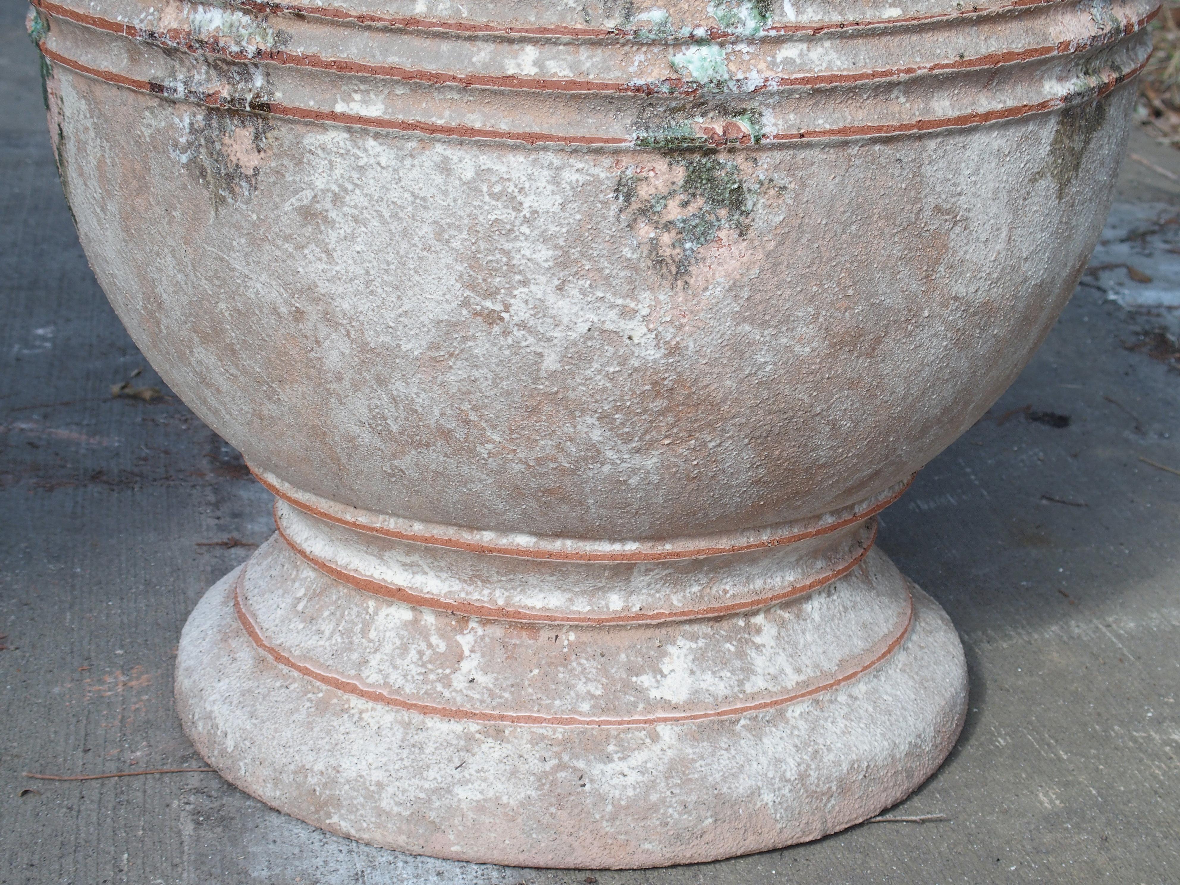 French Pair of Antiqued Classic Fleur-de-Lys Anduze Pots from France