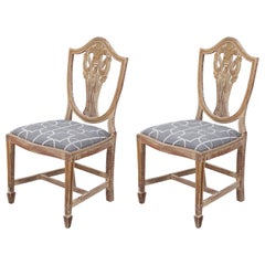 Pair of Antiqued Hepplewhite Shield Back Side Chairs with Swag Details