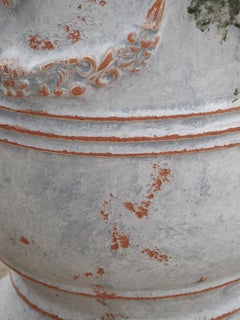 Pair of Antiqued White and Blue-Gray Fleur-de-Lis Anduze Pots from France