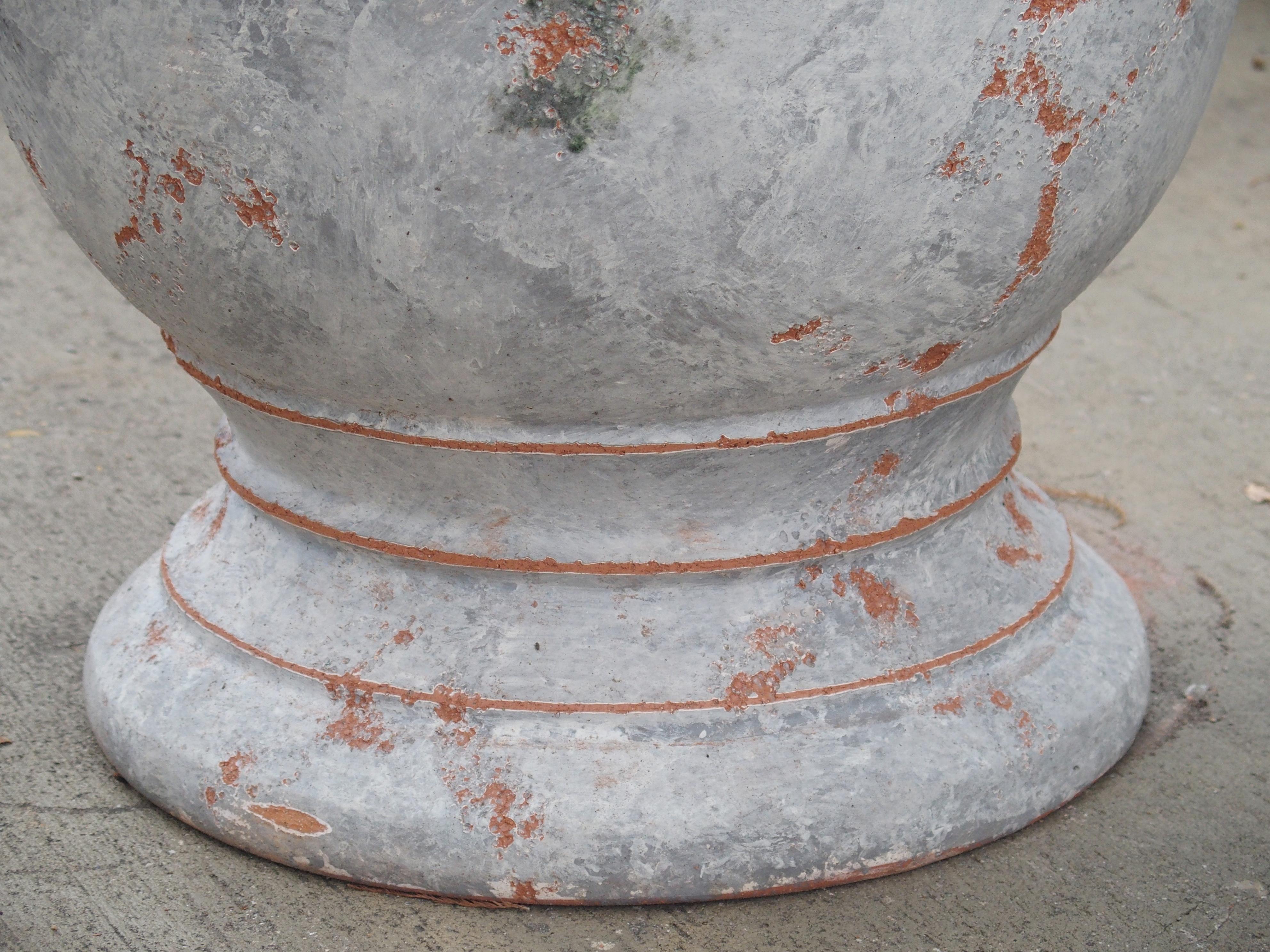 Pair of Antiqued White and Blue-Gray Fleur-de-Lis Anduze Pots from France In Good Condition In Dallas, TX