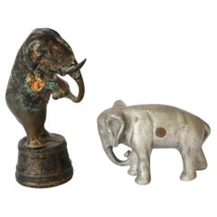 Paar Antiquitäten Geld / Bank, Elefanten