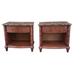 Pair of Antiquities by Stickley Cherry and Marble Top Side Tables Nightstands