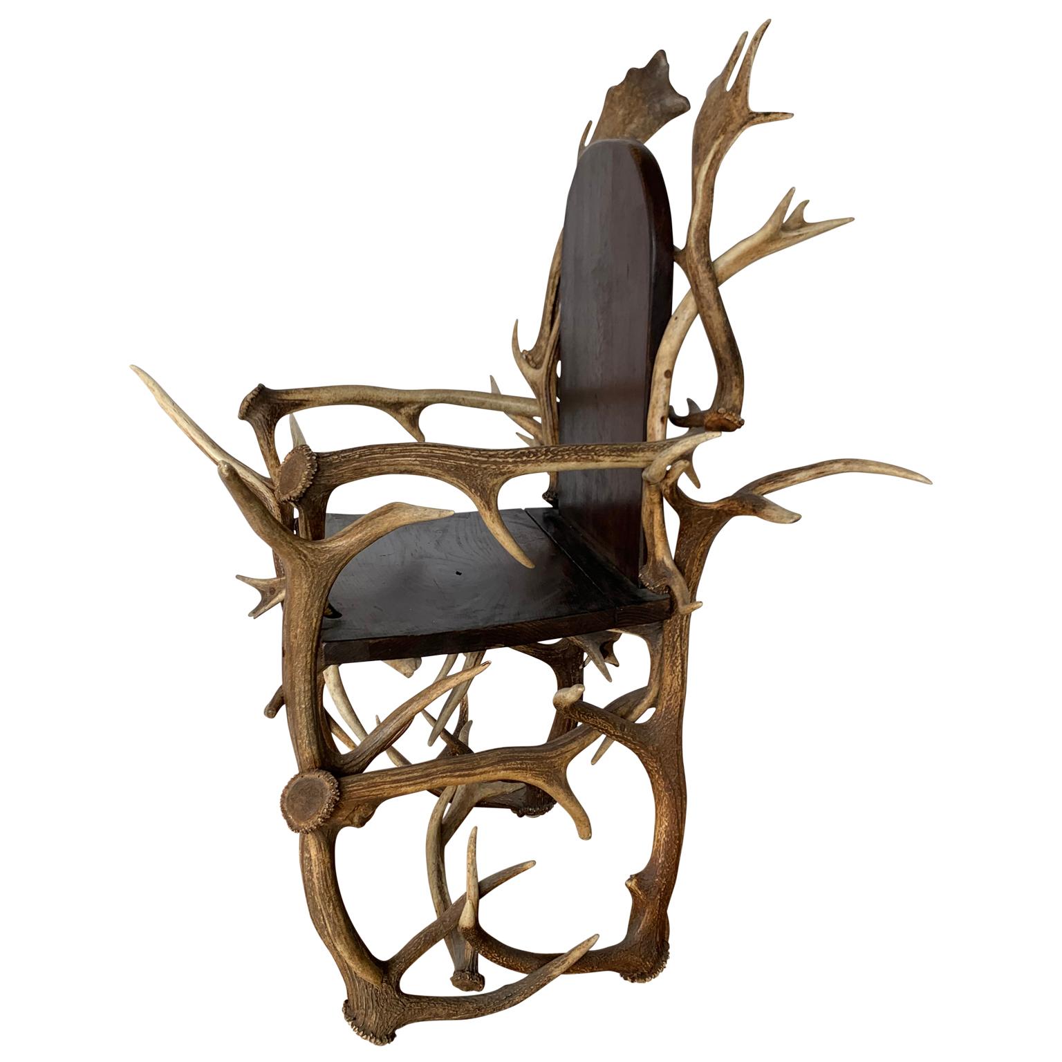 Pair Of Large American Antler Armchairs, 1920s For Sale 4