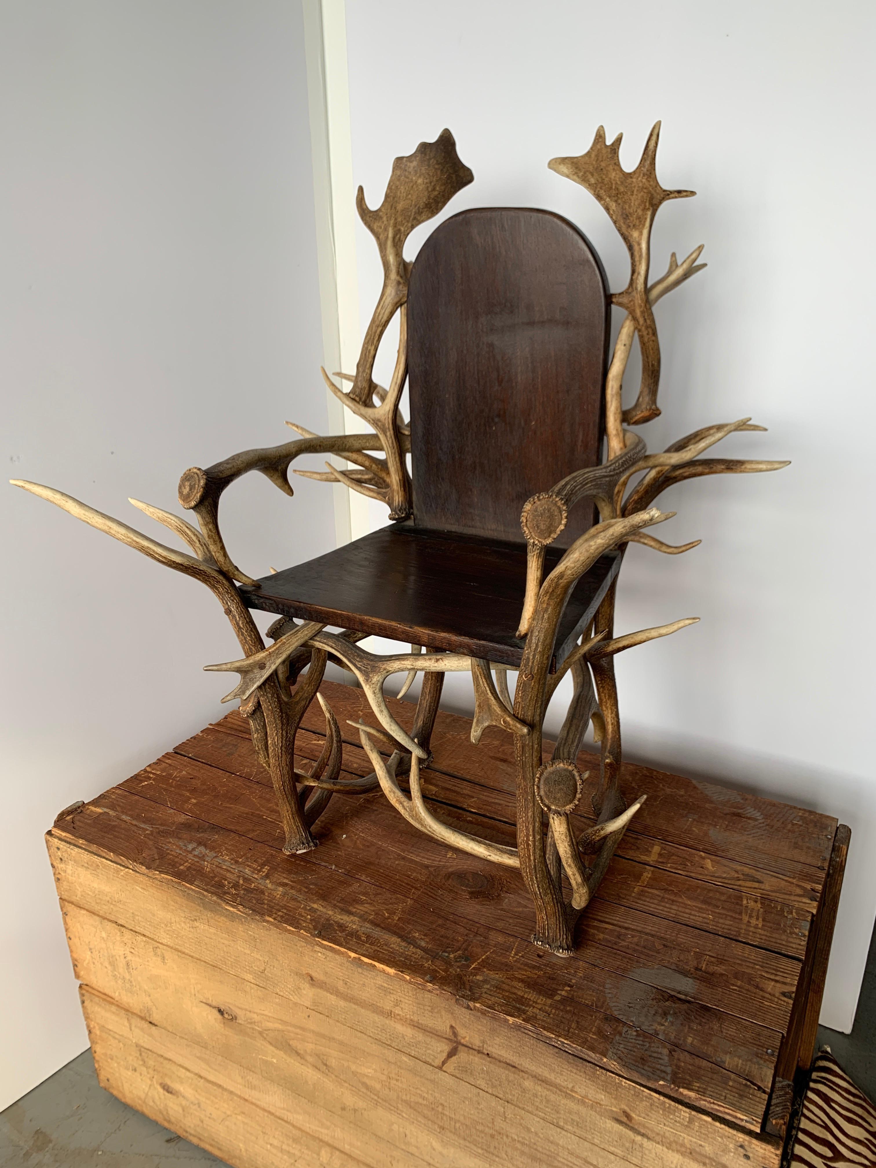 Paire de grands fauteuils américains en bois de cervidé, années 1920 en vente 4