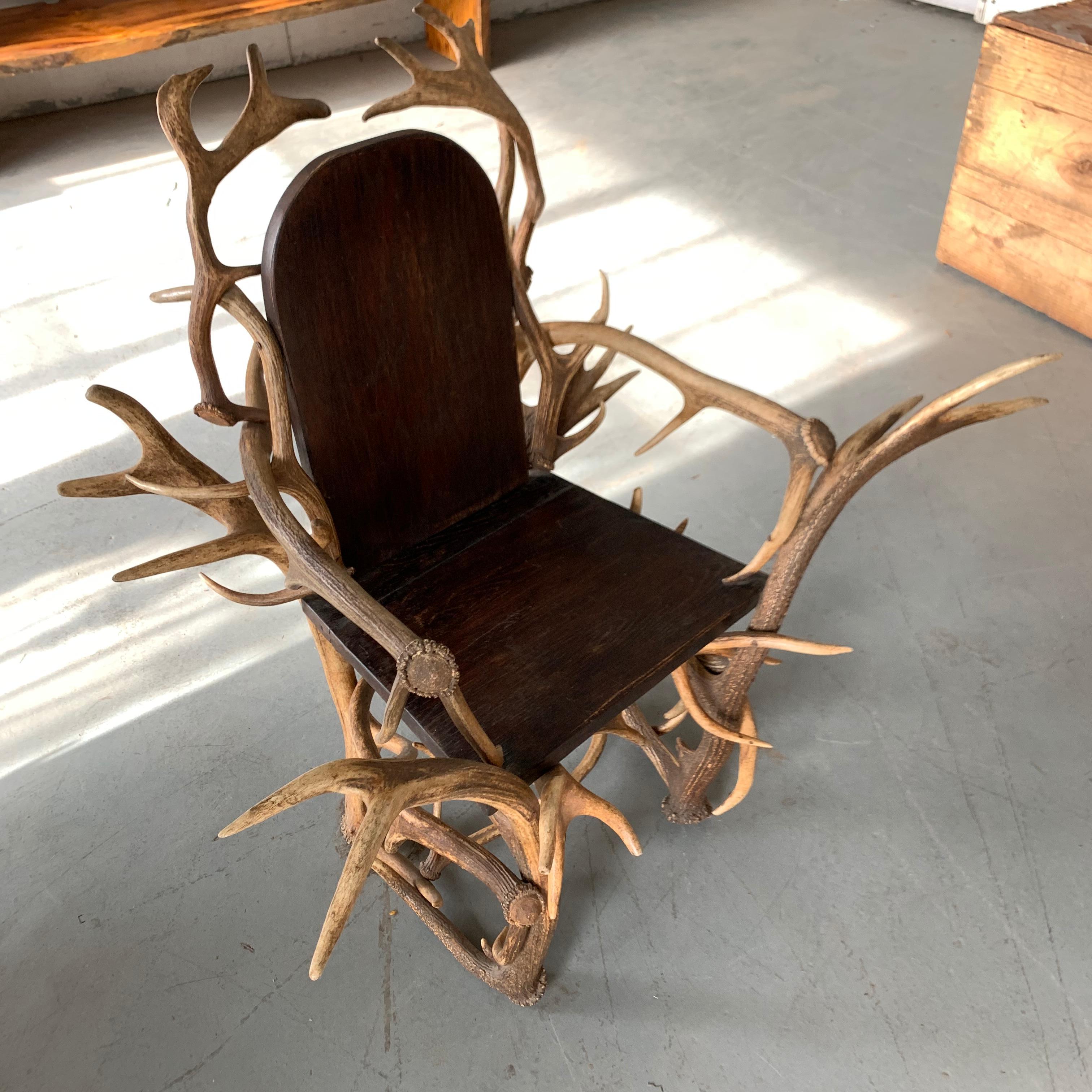Pair Of Large American Antler Armchairs, 1920s For Sale 10
