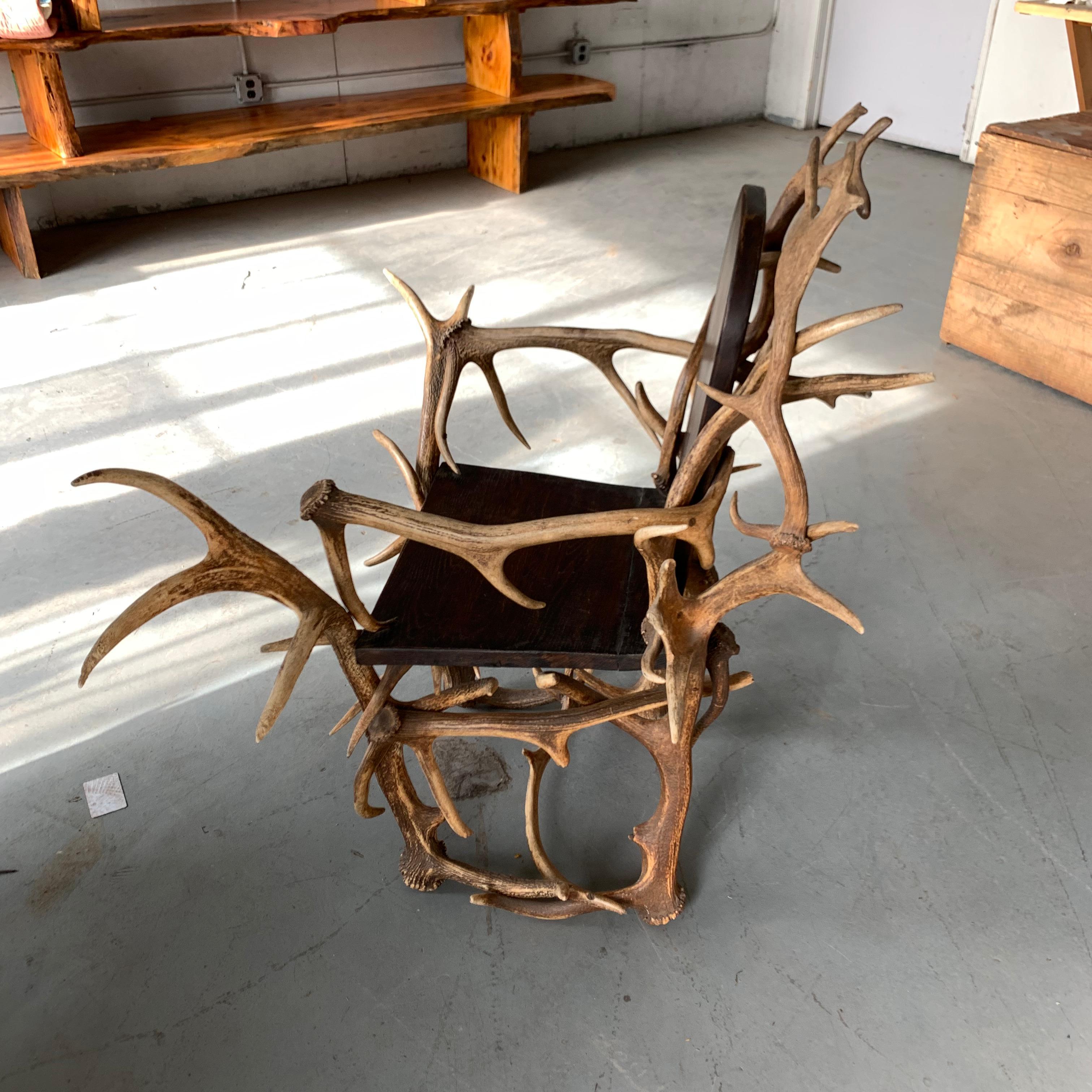 Paire de grands fauteuils américains en bois de cervidé, années 1920 en vente 10
