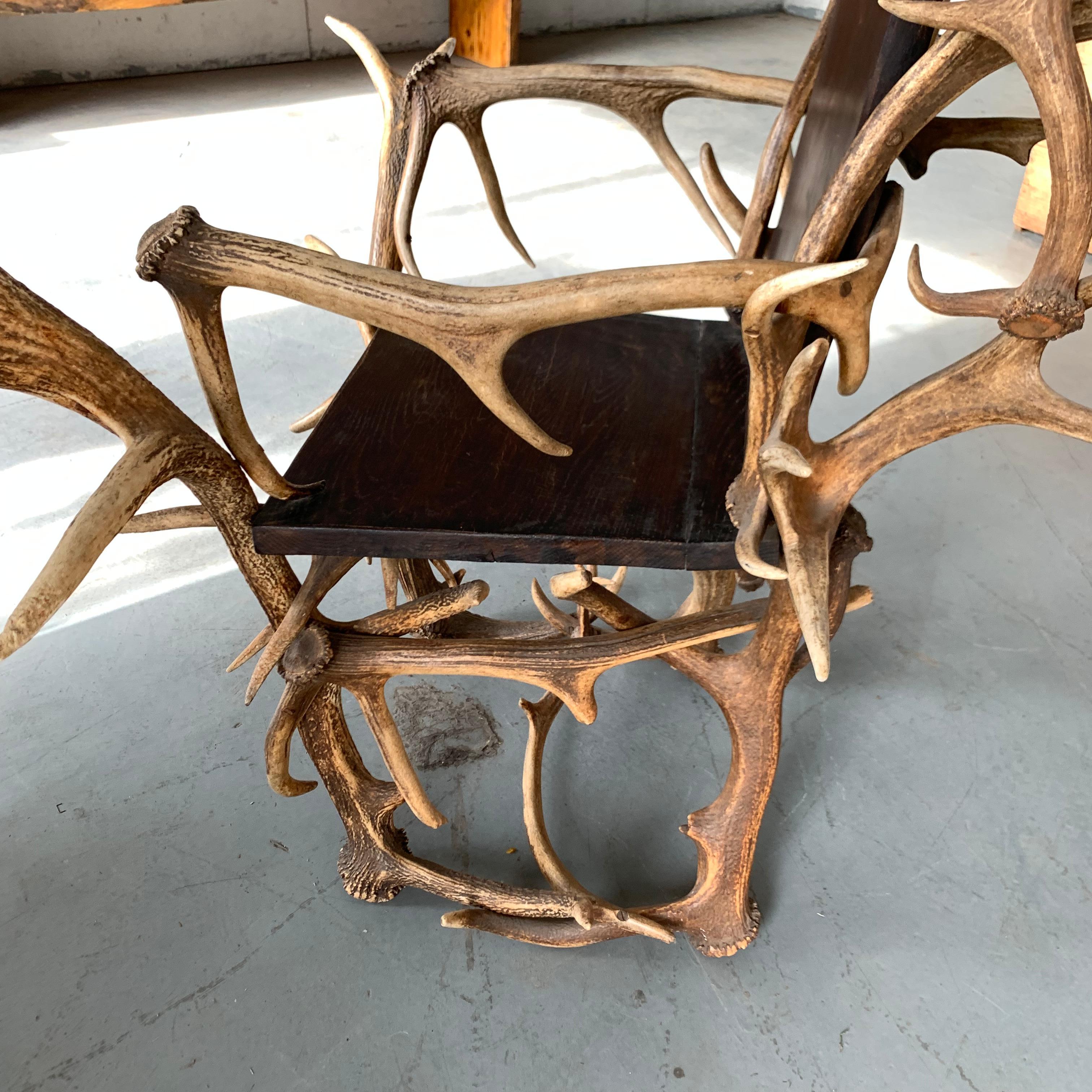 Paire de grands fauteuils américains en bois de cervidé, années 1920 en vente 11