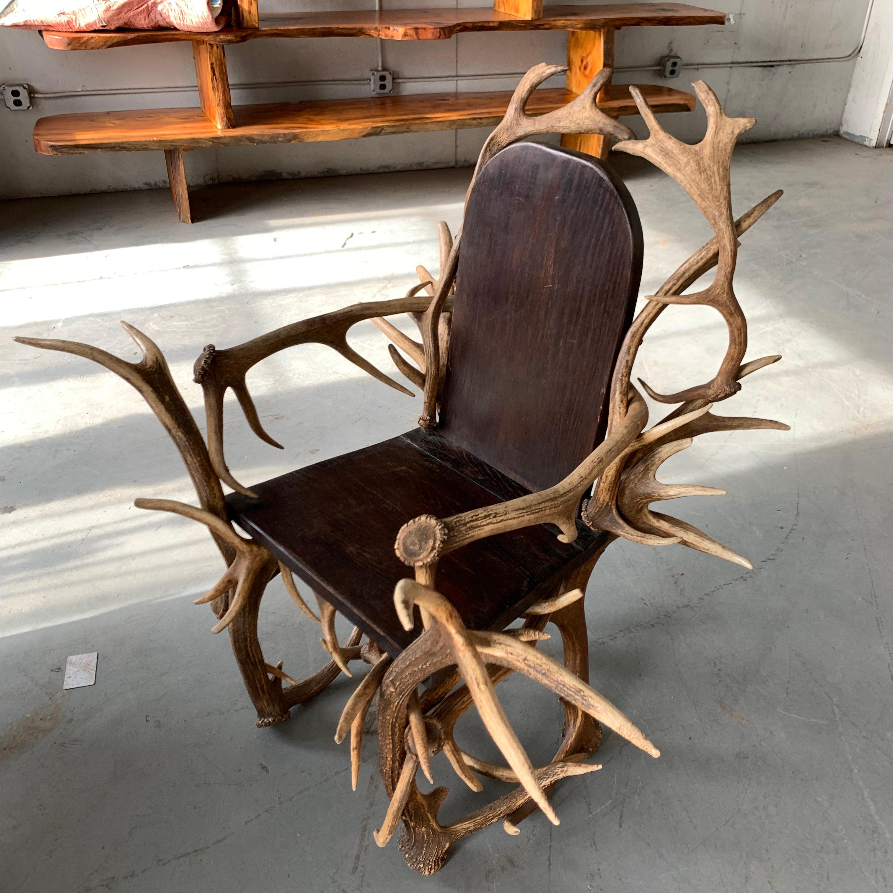 Paire de grands fauteuils américains en bois de cervidé, années 1920 en vente 12
