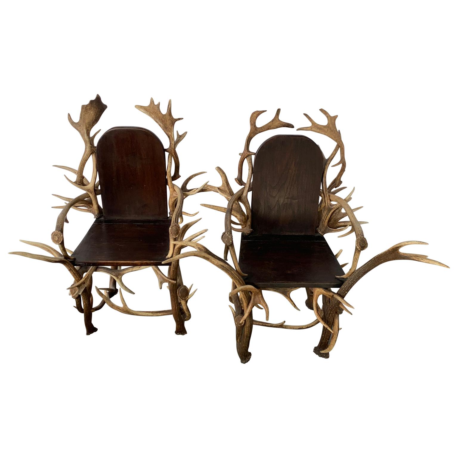 Pair of black forest antler armchairs, 1920s.

$250 flat rate front door delivery includes Washington DC metro, Baltimore and Philadelphia.