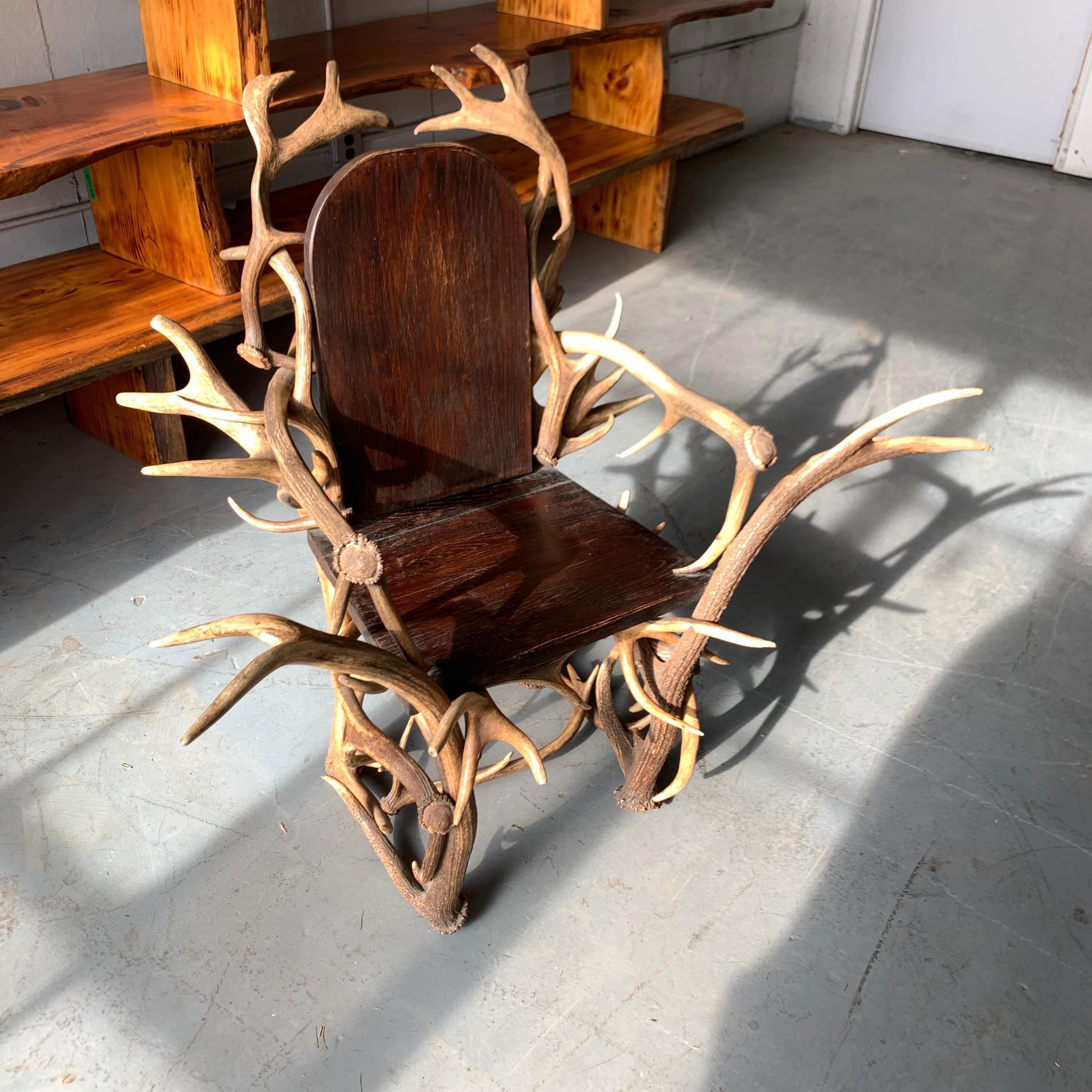 Paire de grands fauteuils américains en bois de cervidé, années 1920 en vente 13