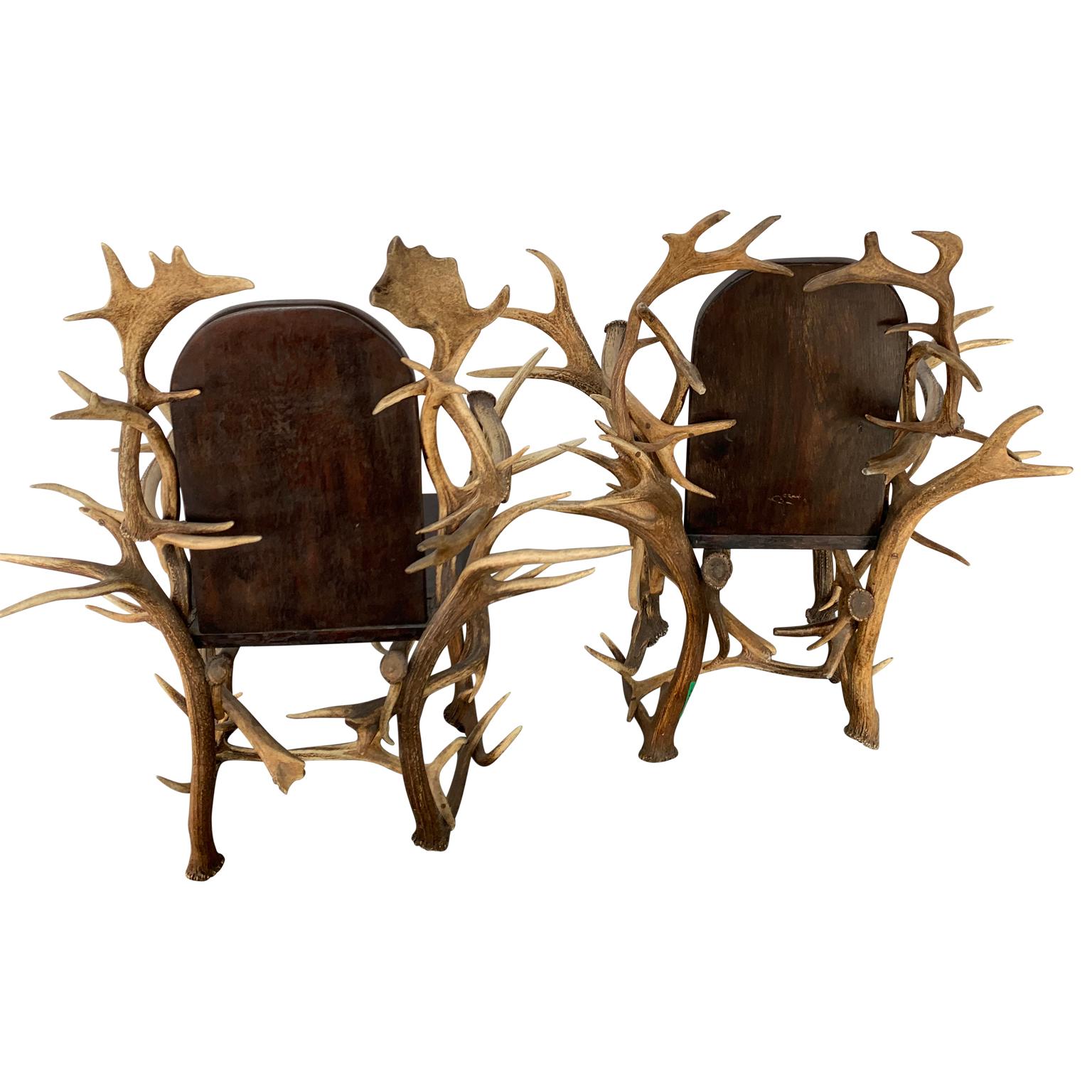 German Pair Of Large American Antler Armchairs, 1920s For Sale