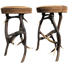 Pair of Antler Legs Round Stools, Americana