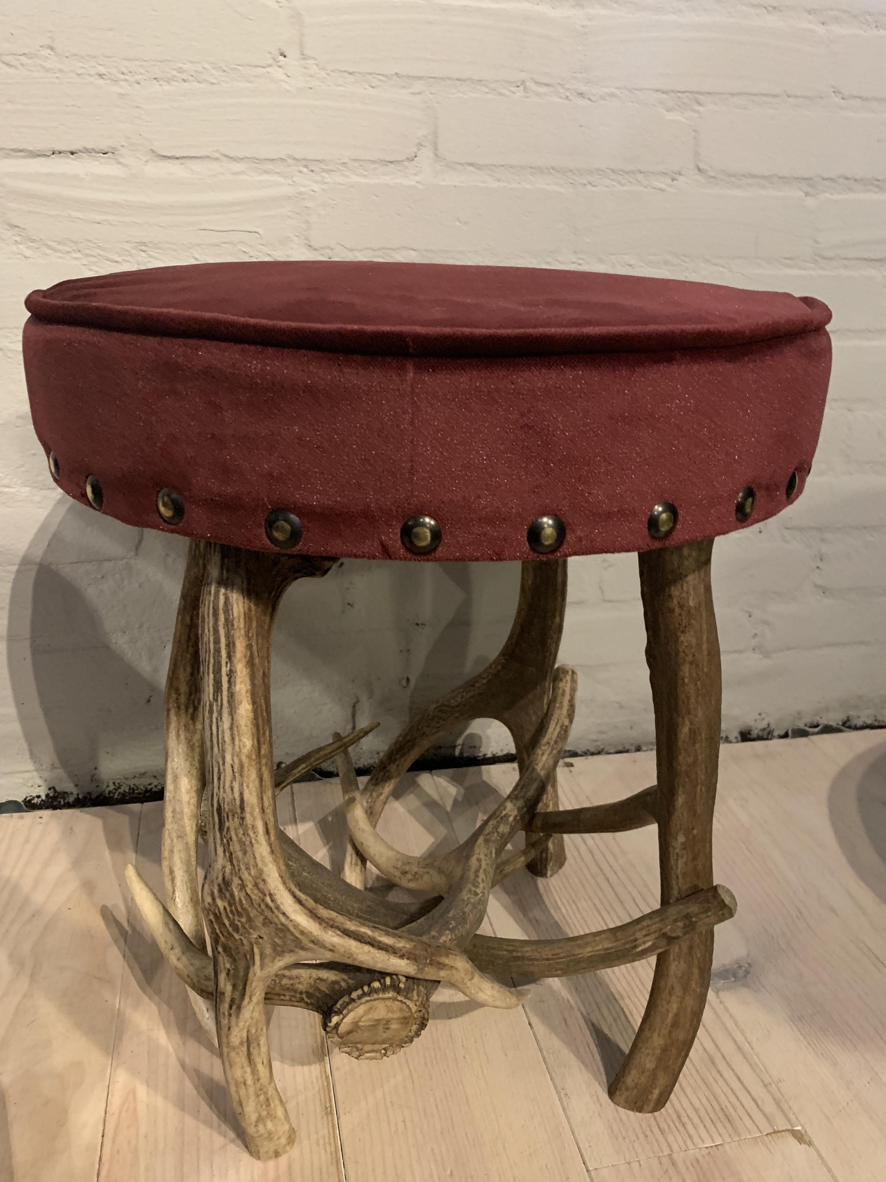 Contemporary Pair of Antler Stools For Sale