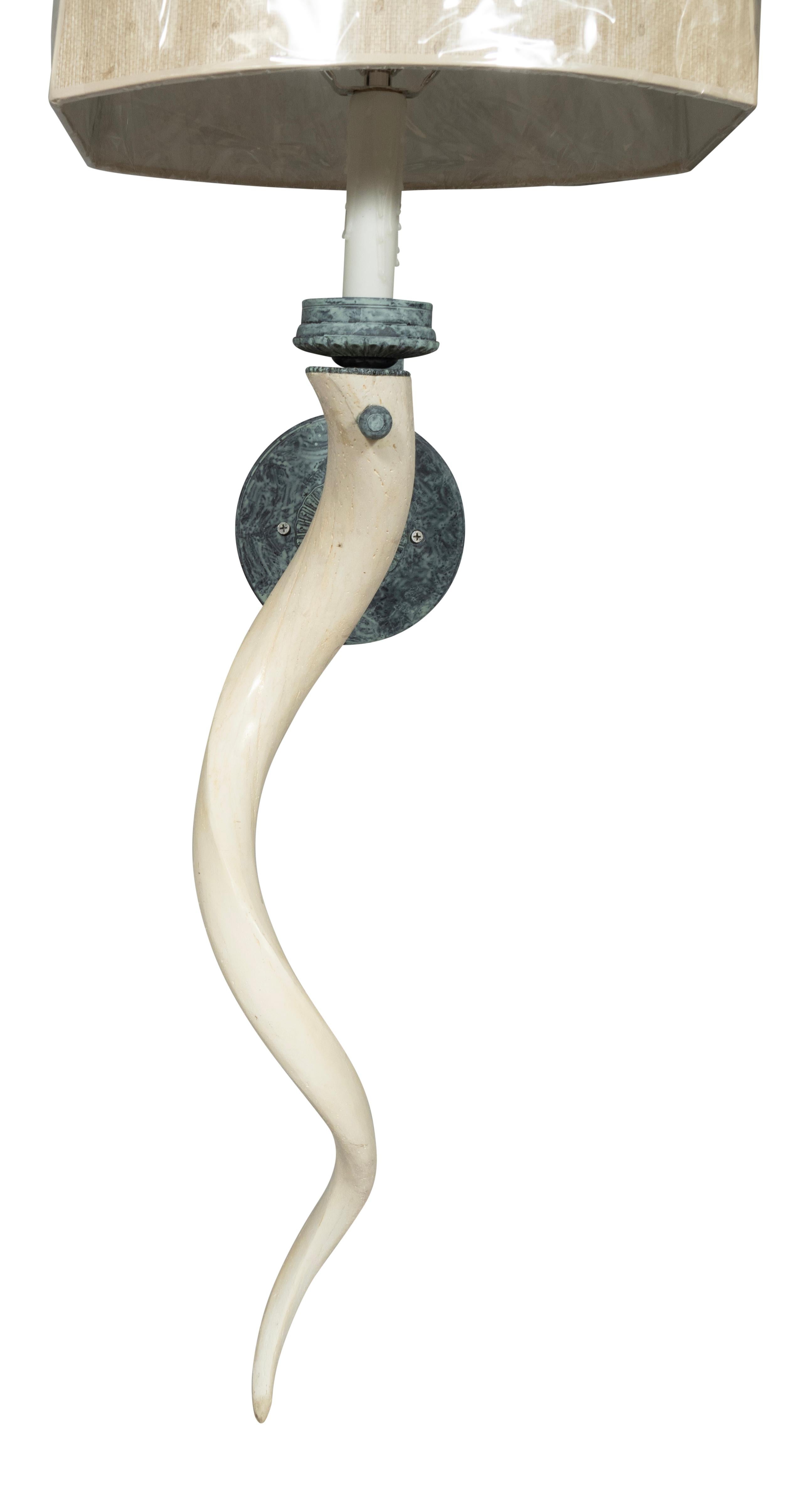 African Pair Of Antler Wall Sconces