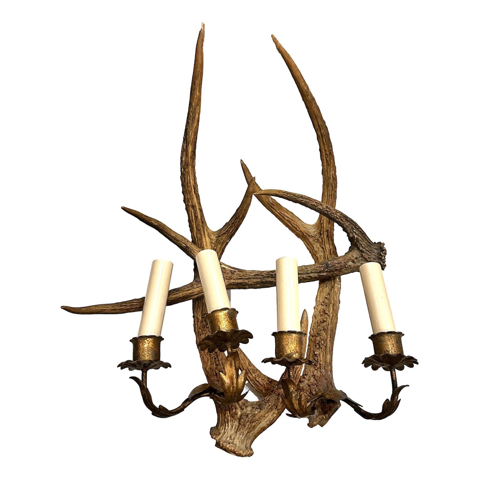 Italian Pair of Antlers Sconces For Sale