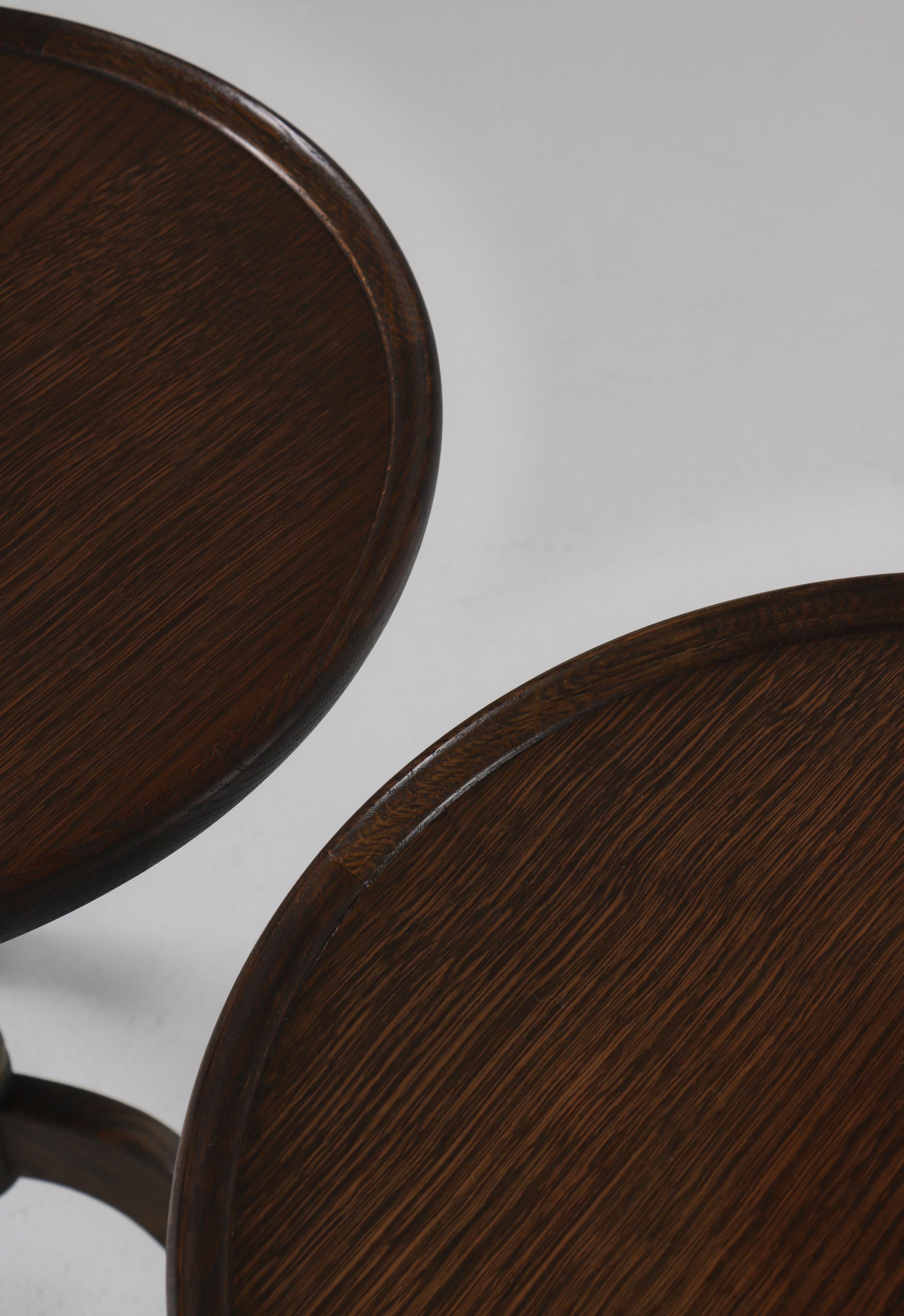 Danish Pair of Anton Kildeberg Side Tables in Dark Stained Oak, Denmark, 1950s For Sale