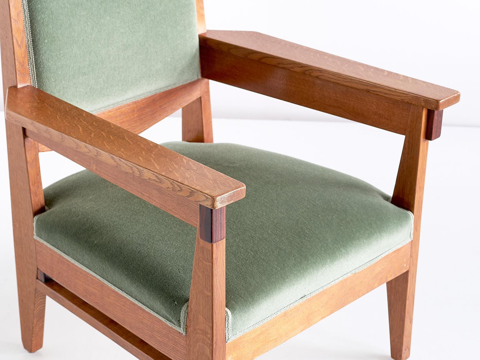 Mohair Paire de fauteuils Art déco Anton Lucas en chêne et ébène de Macassar, 1925 en vente