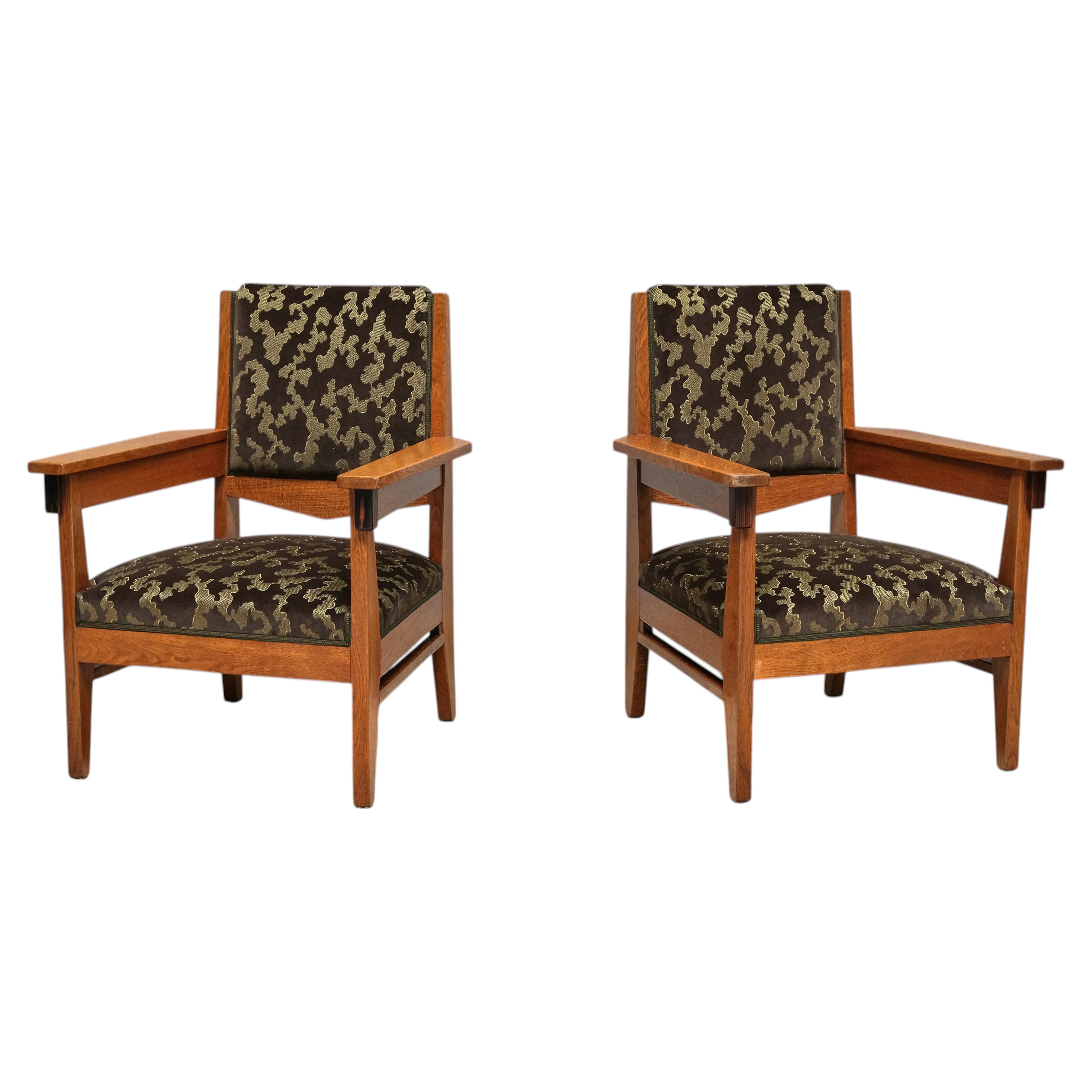 Pair of Anton Lucas Art Deco Armchairs in Oak and Macassar, Netherlands, 1925 For Sale