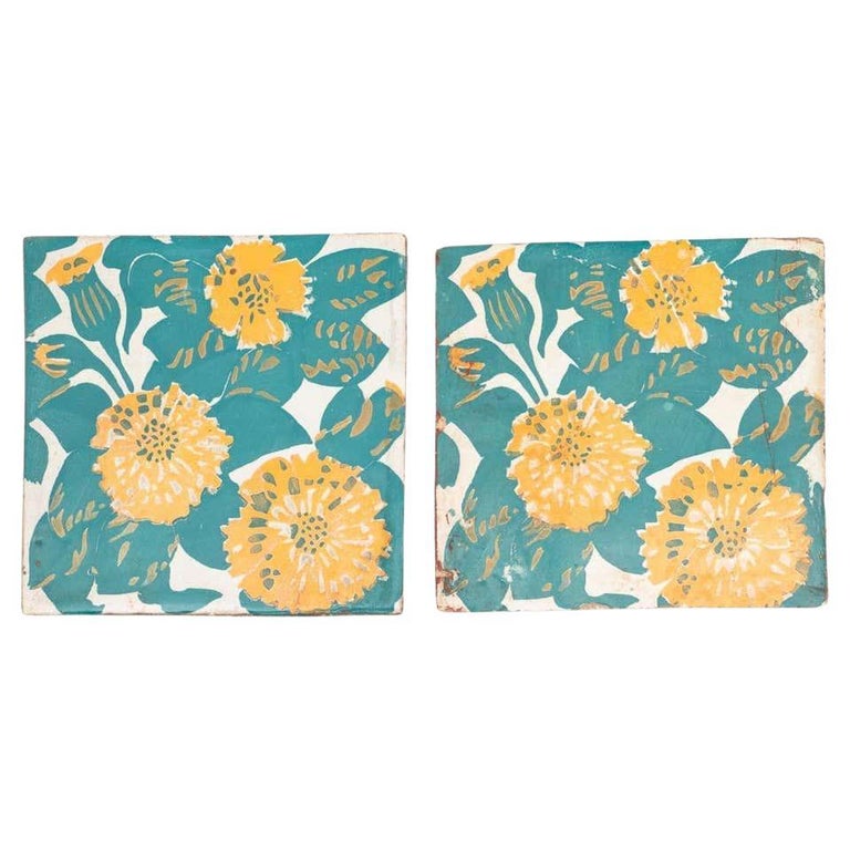 Pair Of Antoni Gaudi Decorative Ceramic Spanish Tiles Of Casa Vicens pair-of-antoni-gaudi-decorative-ceramic-spanish-tiles-of-casa-vicens