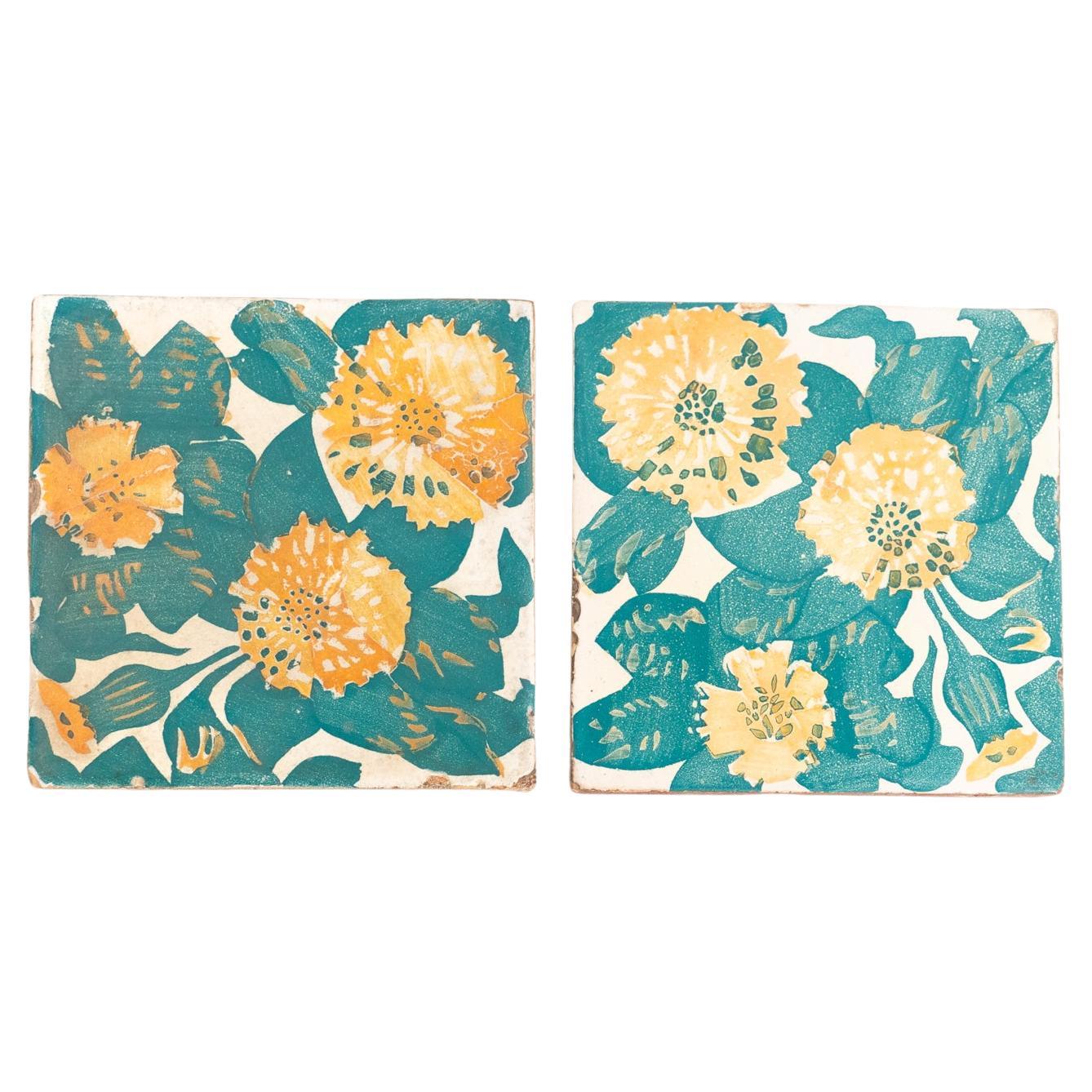 Pair of Antoni Gaudi Decorative Ceramic Spanish Tiles of Casa Vicens, circa 1888 For Sale