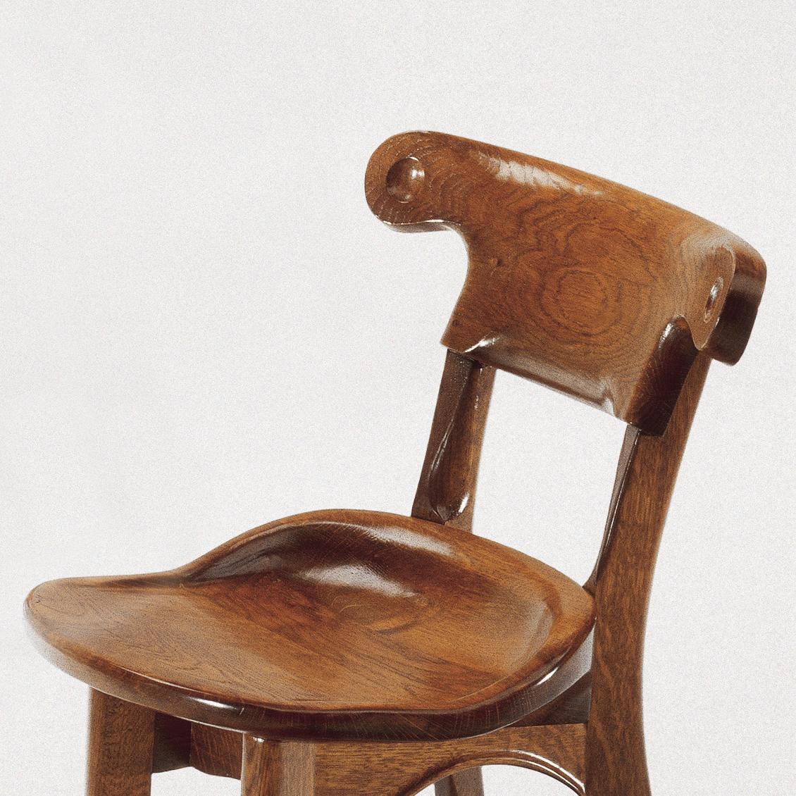 Jugendstil Pair of Antoni Gaudi, Modernist, Solid Varnished Oak, Batllo Spanish Chairs