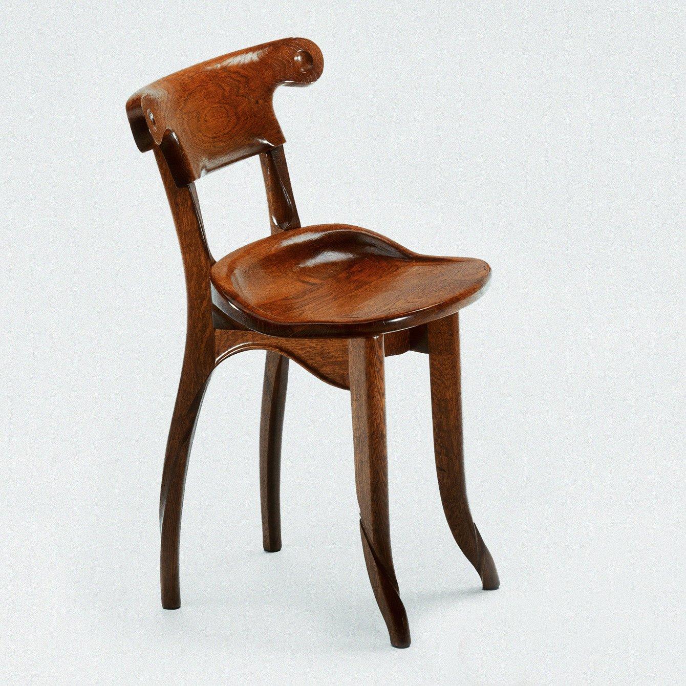 Wood Pair of Antoni Gaudi, Modernist, Solid Varnished Oak, Batllo Spanish Chairs For Sale