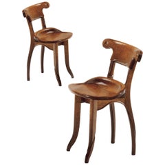 Pair of Antoni Gaudi, Modernist, Solid Varnished Oak, Batllo Spanish Chairs