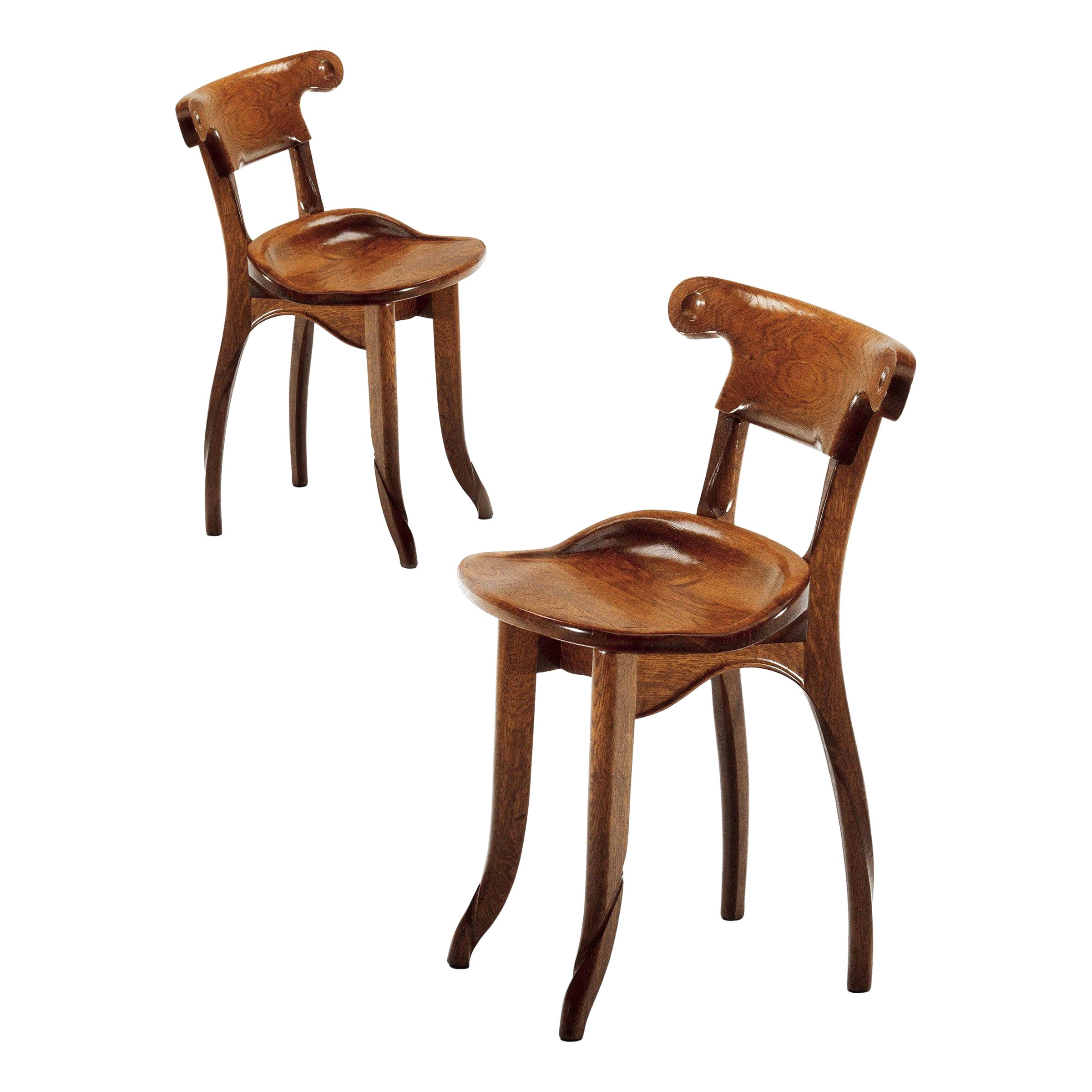 Pair of Antoni Gaudi, Modernist, Solid Varnished Oak, Batllo Spanish Chairs For Sale