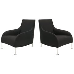 Pair of Antonio Citterio Chairs with Pull Out Footrest, Black with Chrome Legs