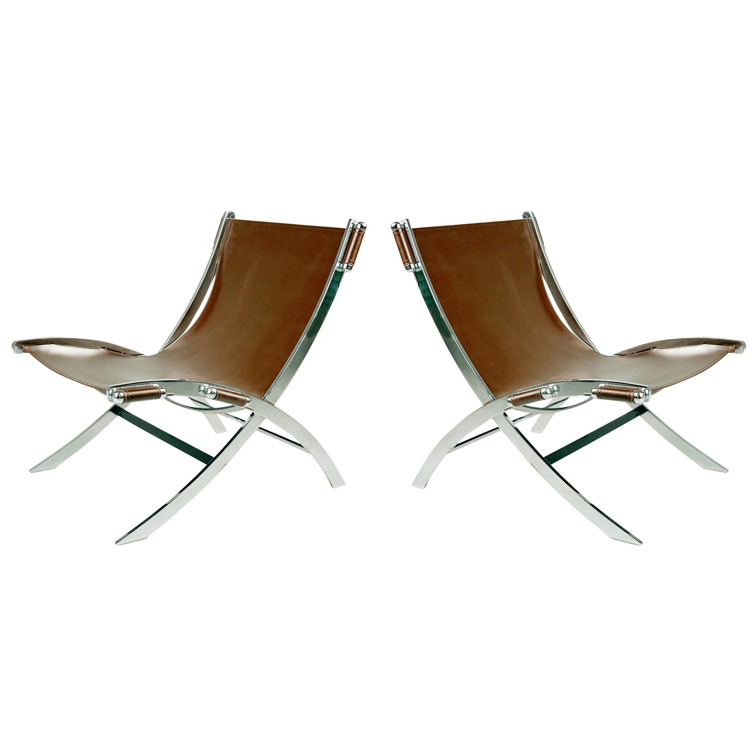 Pair of Antonio Citterio Leather Sling 'Timeless' Chairs for Flexform Italy