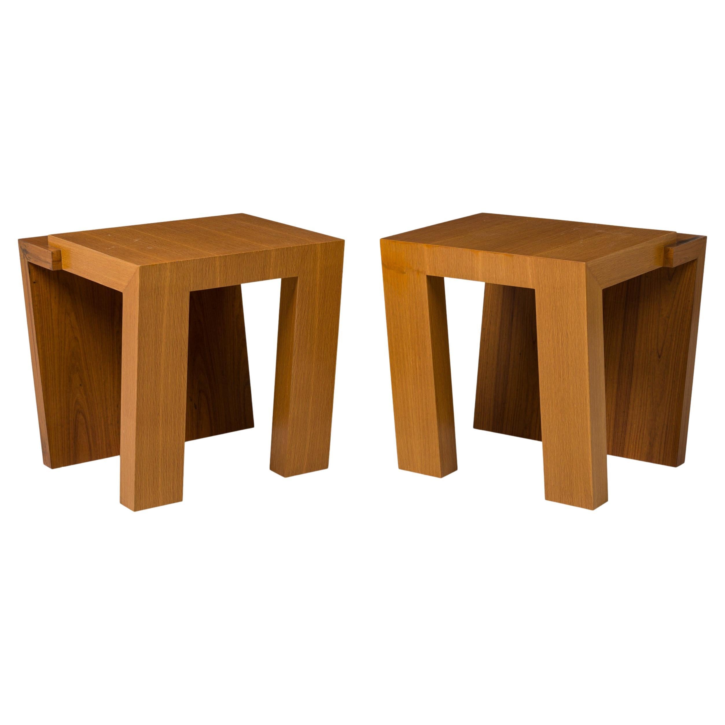 Pair of Antonio Fortuna American Walnut & Bleached Mahogany End Tables