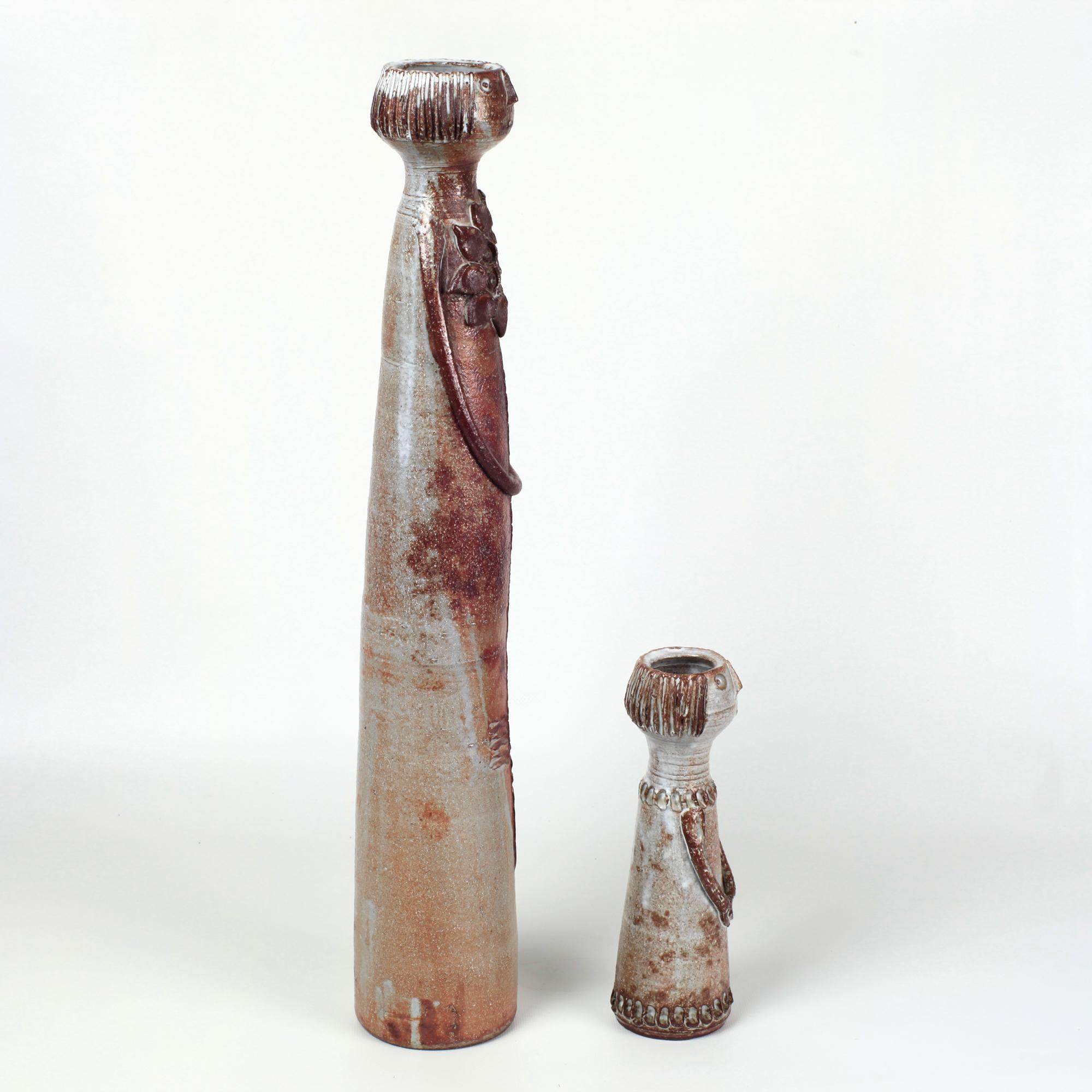 Glazed Pair of Antropomorphic Ceramic Sculptures by Dominique Pouchain France For Sale