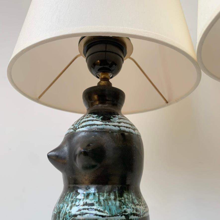 Paar antropomorphe keramische Tischlampen, um 1950, Frankreich. im Angebot 6