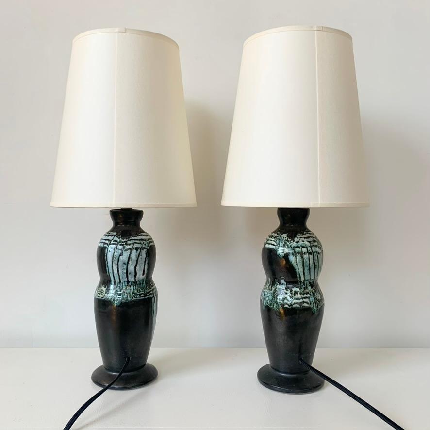 Paar antropomorphe keramische Tischlampen, um 1950, Frankreich. im Angebot 7